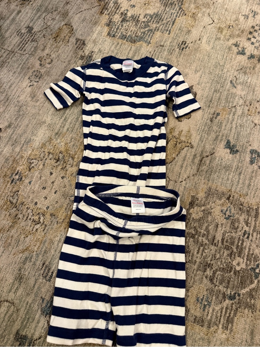 Hanna Andersson Navy and White Striped Short Pajama Set